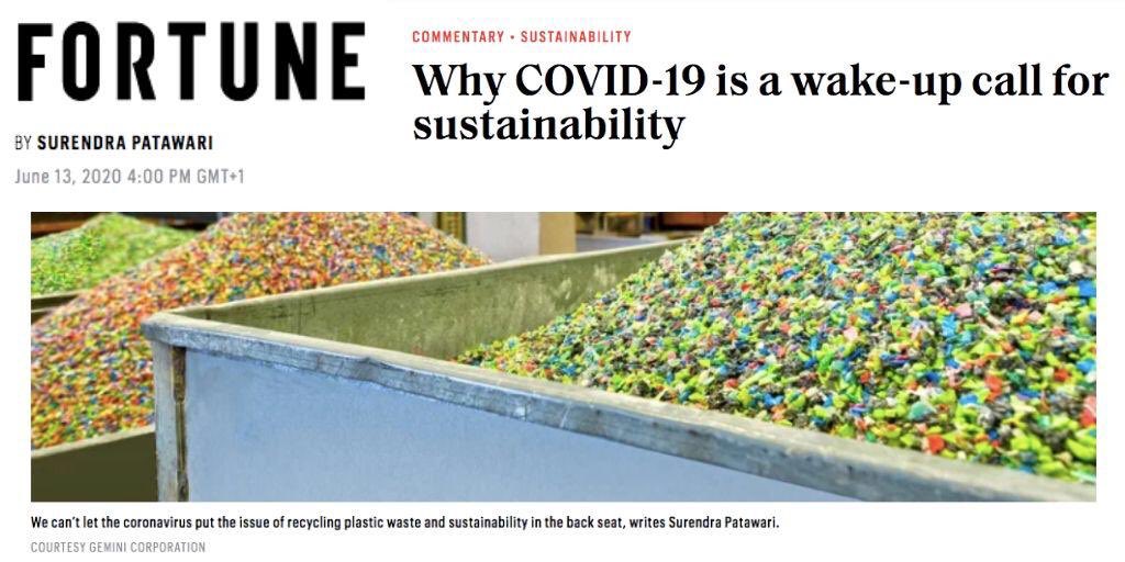 PatawariSurendr's tweet photo. #COVID19 is a wake-up call for #sustainability. @FortuneMagazine explains my views, highlighting the problem that there is increased use of plastics but only 16% is recycled. #PlasticsRecycling is declining &amp; it is time to take immediate action.

https://t.co/LnlCTGTanq https://t.co/Dc5KKh6Utv
