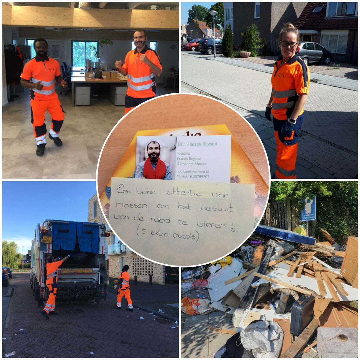 Wederom hulp gekregen om de stad schoon te maken. Raadsleden <a href="/leidahohle/">Leida Höhle</a> en <a href="/HBuyatui/">Hassan Buyatui</a> hebben meegeholpen om de dumpingen te bestrijden. Mede dankzij hun zijn de straten schoner en kunnen we vanaf woensdag extra wagens inzetten #dankbaar #samensterk #dumpingen #almere #pvda #nida