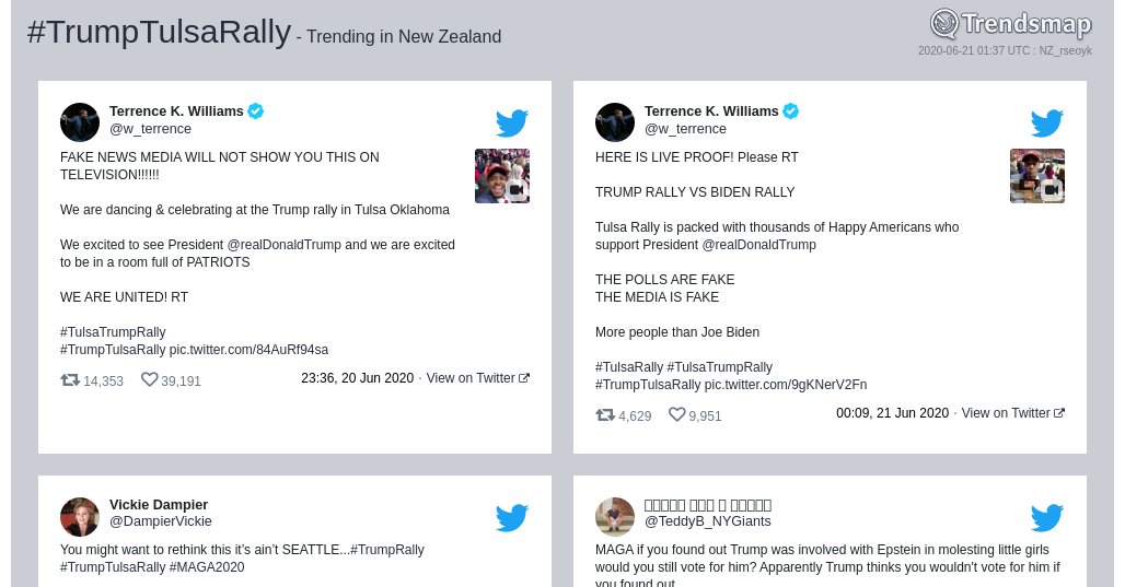 #trumptulsarally is now trending in New Zealand

trendsmap.com/r/NZ_rseoyk