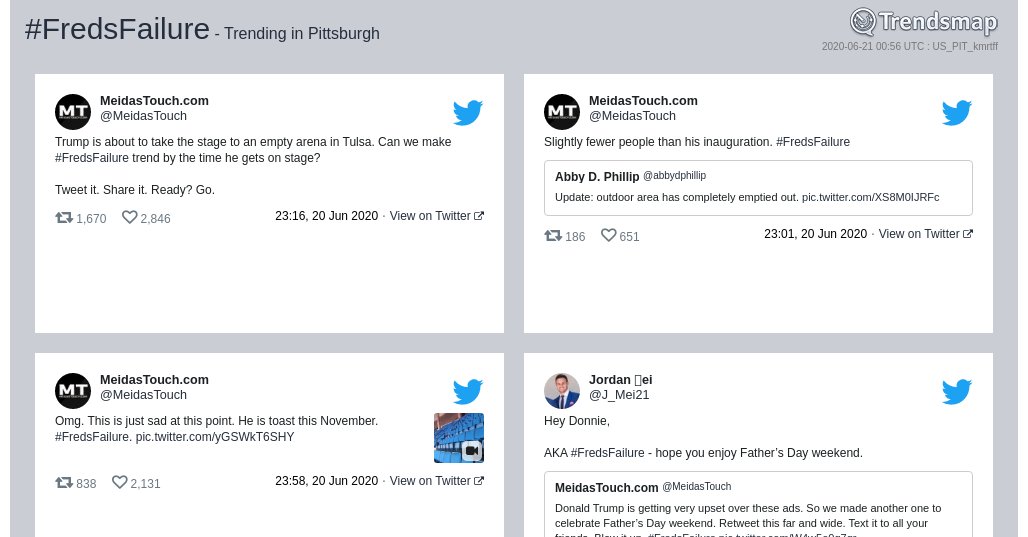 TrendsPGH's tweet photo. #fredsfailure is now trending in #Pittsburgh

https://t.co/6ixFJ56uJQ https://t.co/eWlRi3wDQS