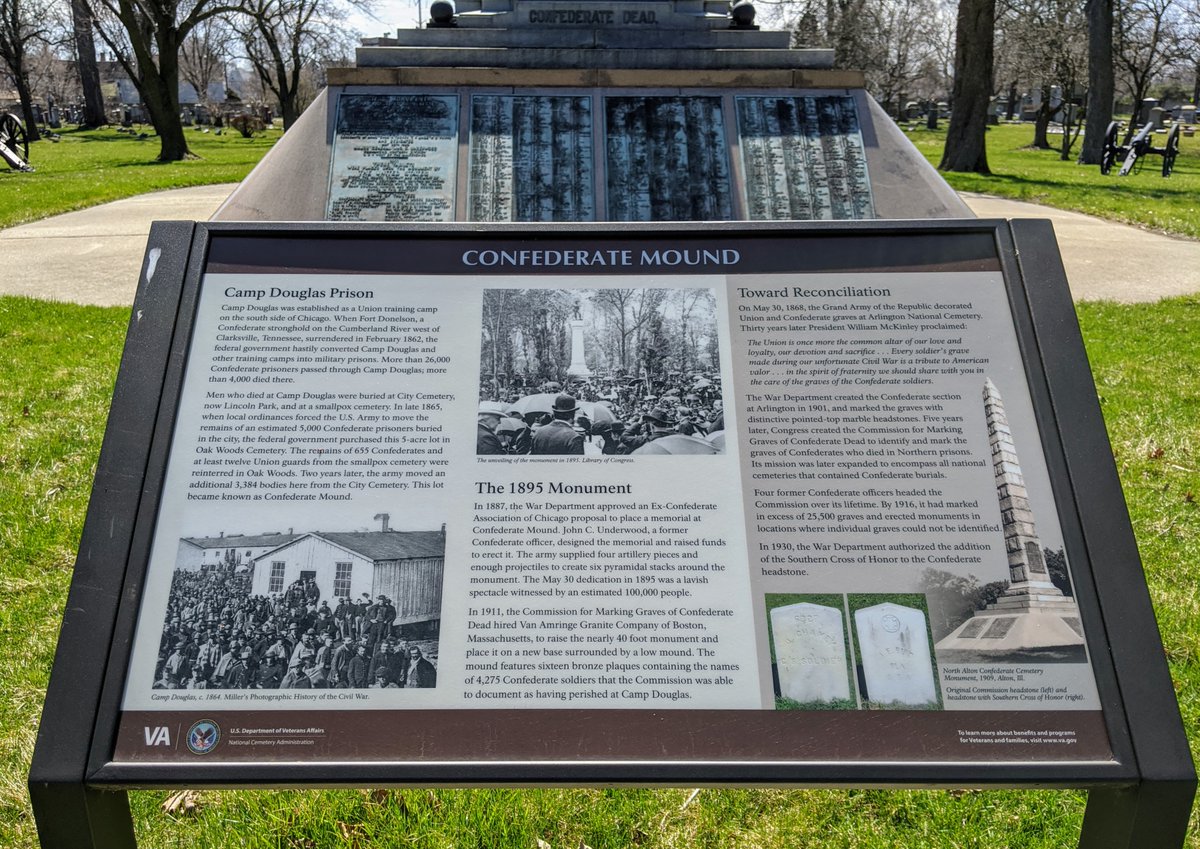 But as many are now learning, our history is darker than we're taught. And it didn't take long to find that that's the case with this monument. Pages 76-87 of this report lay it out in much more detail than this modern sign.  https://www.cem.va.gov/CEM/publications/NCA_Fed_Stewardship_Confed_Dead.pdf 8/17