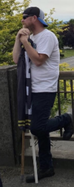 3: Russell Schultz - former proud boy. Seen 6/19 with Joey Gibson, counter-protesting the Juneteenth I-5 Bridge takeover. May have been seen Downtown PDX in the Fence crowd, in new gear, marked as a medic, being aggro while carrying a rigid knife. More ( https://rb.gy/1bdnsl ).