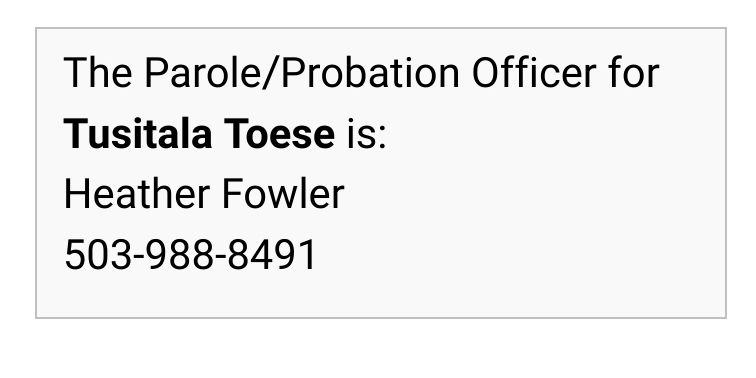 1: Tusitala "Tiny" Toese - Runs with patriot prayer and proud boys. Recently seen violating parole, having been barred from protests ( https://twitter.com/Figure2A/status/1270057399575928835). Below are links describing recent  #BLM agitation, & a RCA PB expose. https://firestormonfash.noblogs.org/post/2020/06/09/tusitala-tiny-toese-vancouver-wa/ https://rosecityantifa.org/articles/pb-2/ 