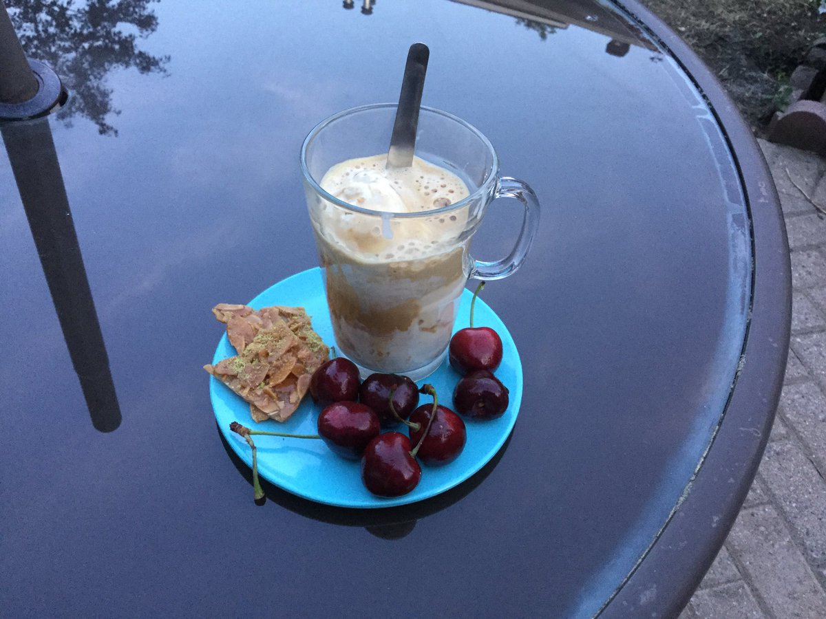 ja_dugas's tweet photo. Dessert, which I don’t do often. @NespressoCA original Arpeggio over @LoblawsON PC Black label salt caramel ice cream affogato with Dufflet sweets from @JacobsonsOttawa (can’t remember what they are called) and cherries. https://t.co/0JzJxzuR3k