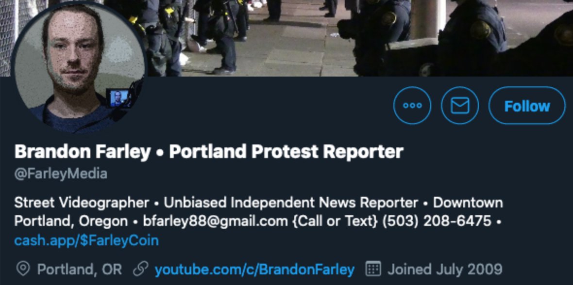 16: Brandon "Optics Media" Farley - far-right "journalist." Various charges of sexual misconduct. Regularly agitates at antifascist actions. Recently hit with rubber bullet at  #BLMprotests in PDX, and has not had boots on the ground since. ( https://rosecityantifa.org/tags/brandon-farley/)