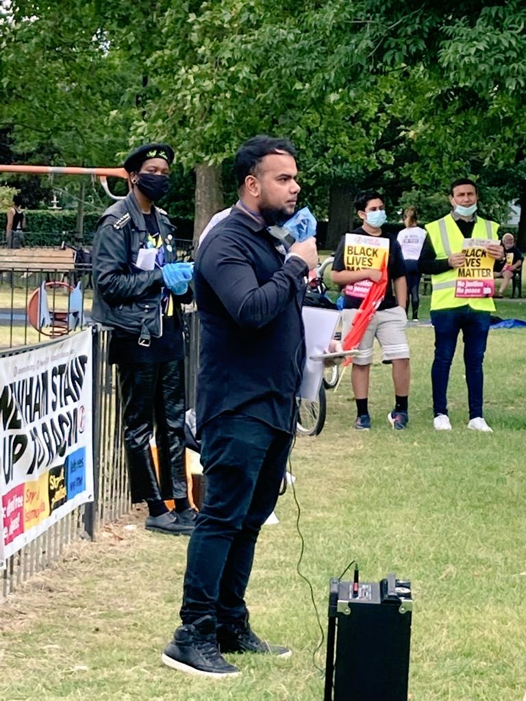 Zain_WestHam's tweet photo. At Central park this afternoon', speeches and red out names whom died in similar brutal circumstances such as George floyd, than took the knee. Heard the far right was going to visit the manor but that wasn't going to stop us! 
#BlackLivesMatter
#Nojusticenopeace https://t.co/xVKkANgE2Q