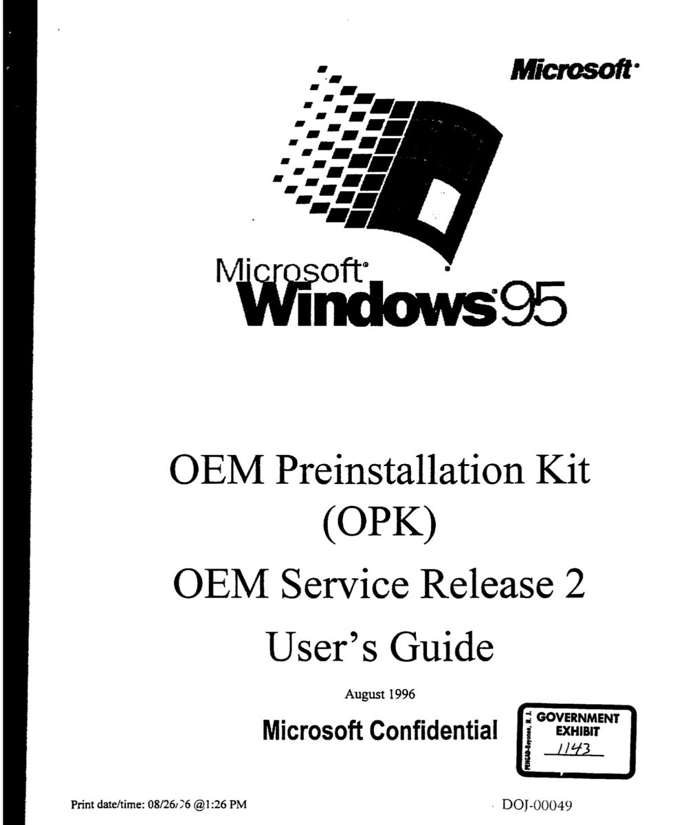 2/ Mostly I want to talk about the problems app stores in general solve and how that relates to a rather precedent setting document, the Windows OEM Preinstallation Kit (OPK). OPK set forth the rules to be followed when a PC maker "bought" Windows.