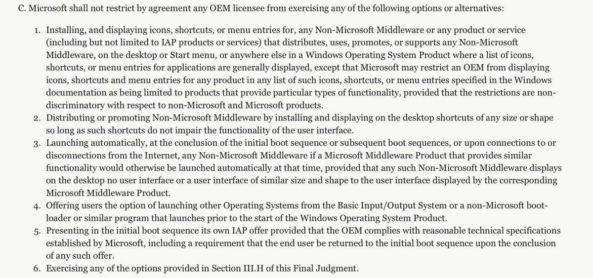 3/ Much of the DOJ v Microsoft antitrust case was perceived to be about browsers or even "bundling" but in fact it was really about the terms and conditions that came with selling a Windows PC. The regulation that followed was much more about that.