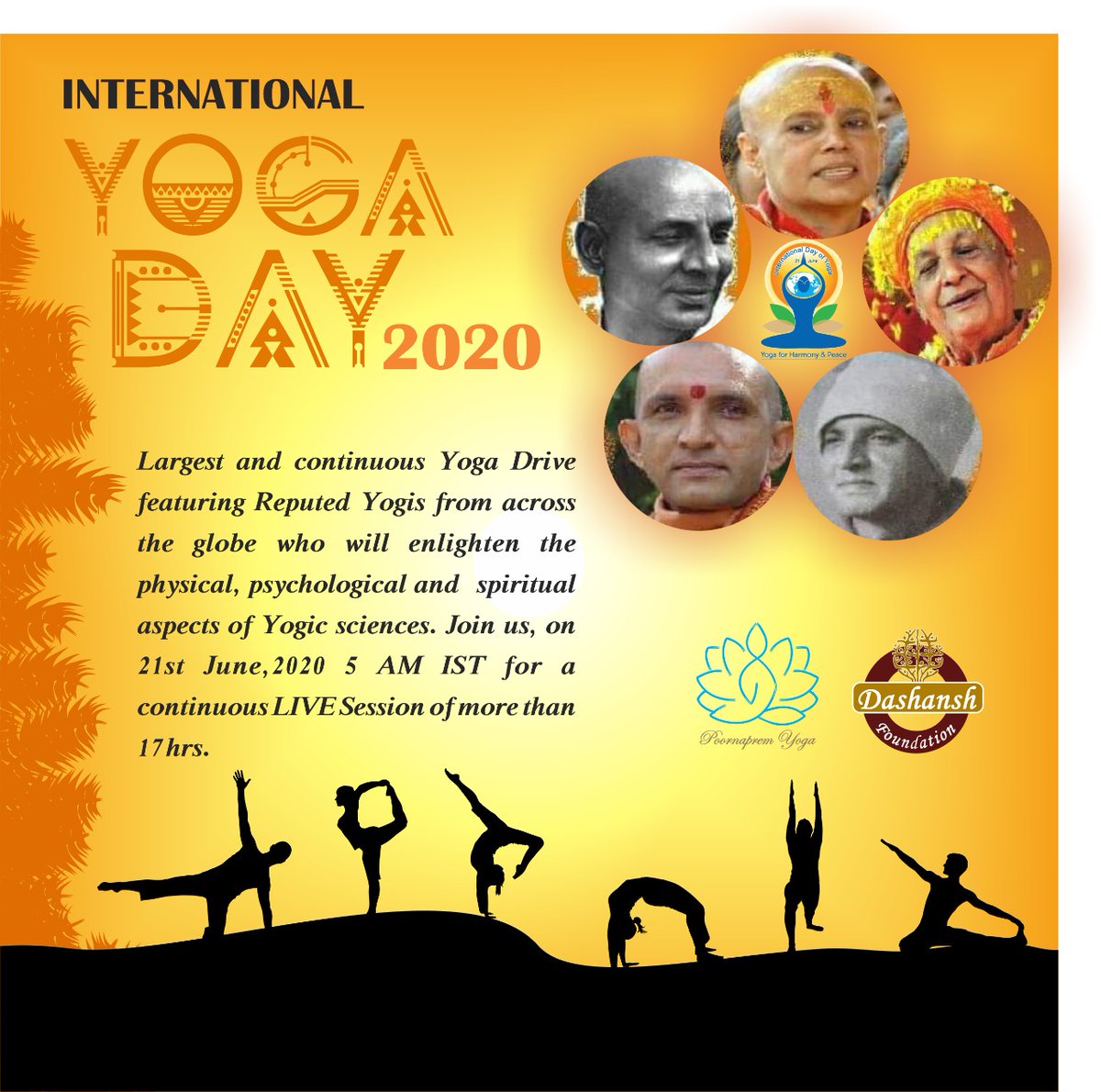 we_dashansh's tweet photo. International Yoga Day Event 2020.
17 hours of Continuous Online Yoga Drive, where by prominent Yoga Masters from across the globe will be LIVE on the official Facebook page of Poornaprem Yoga &amp; Dashansh Social Helpline. https://t.co/mxEHG0MyPL
@moayush @narendramodi @PMOIndia https://t.co/EAXo0ePiuE