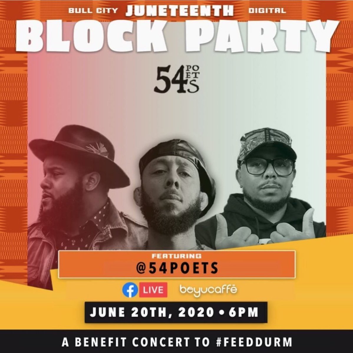 We are celebrating #Juneteenth ALL Weekend! ♥️🖤💚 JOIN US 🗣 6️⃣PM‼️ for #Part2 of the #BULLCITYBLOCKPARTY ONLY on fb.com/beyucaffe and feeddurm.com 

To DONATE to #FEEDDURM CashApp: $BeyuCaffe or Venmo: @beyu-caffe