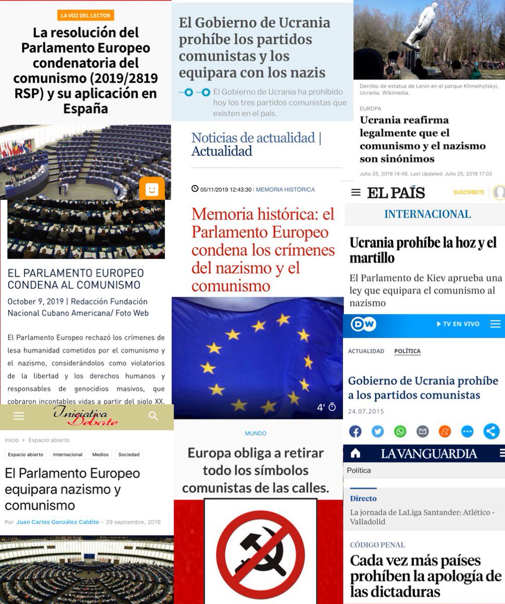 47.- ANEXO:1.-  https://www.lavanguardia.com/politica/20200211/473463148873/cada-vez-mas-paises-prohiben-la-apologia-de-las-dictaduras.html2.-  https://andpeaceforall.wordpress.com/2014/01/11/la-prohibicion-del-comunismo-y-el-nazismo-en-europa/3.-  https://iniciativadebate.net/2019/09/29/el-parlamento-europeo-equipara-nazismo-con-comunismo/4.-  https://www.dw.com/es/gobierno-de-ucrania-proh%C3%ADbe-a-los-partidos-comunistas/a-186066645.-  https://www.elmatinal.com/mundo/europa-obliga-a-retirar-todo-los-simbolos-comunistas-de-las-calles-por-francisco-lanzas/6.-  http://noticias.juridicas.com/actualidad/noticias/14569-memoria-historica:-el-parlamento-europeo-condena-los-crimenes-del-nazismo-y-el-comunismo/7.-  https://elpais.com/internacional/2015/04/09/actualidad/1428606271_425245.html8.-  https://es-mb.theepochtimes.com/ucrania-reafirma-legalmente-que-el-comunismo-y-el-nazismo-son-sinonimos_503448.html9.- https://www.lainformacion.com/espana/el-gobierno-de-ucrania-prohibe-los-partidos-comunistas-y-los-equipara-con-los-nazis_edevb6ruyftmg8juxckfw2