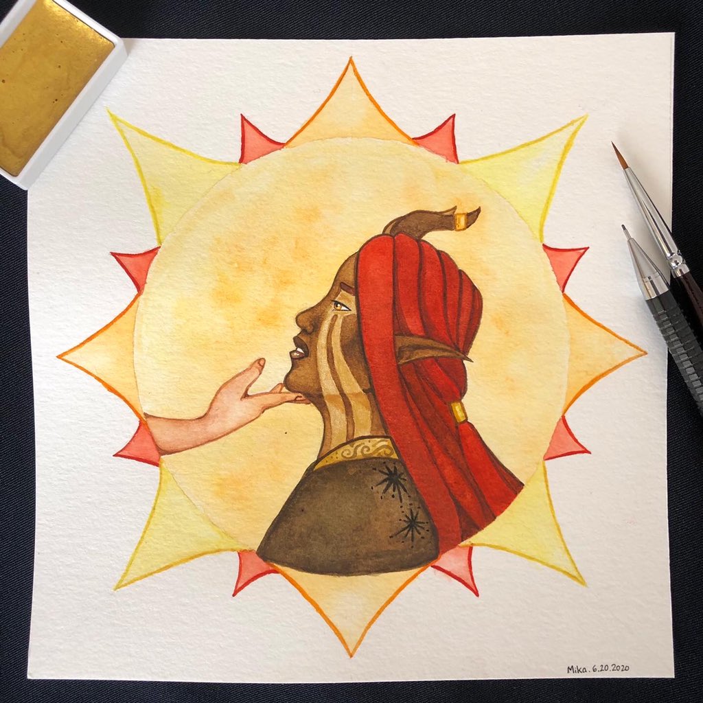 fleshwater's tweet photo. My entry for #SunfireMorning and #ArcanumDays! I held this out in the setting sunlight to capture the gold and got some weird looks from my neighbors lmao https://t.co/fZ0J5ANHVK