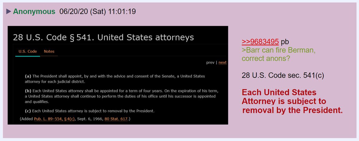 21) With that background, let's return to today's posts.An anon noted that the President has the authority to remove U.S. Attorney Berman.