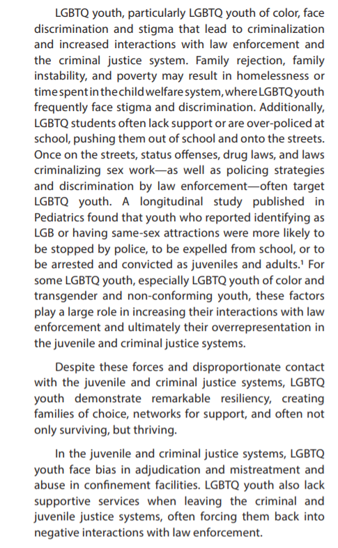 PROBLEM COURT: JUVENILE LGBTQ youth are over-represented in juvenile justice system. Close youth prisons, create community-based alternatives to youth detention, reduce systemic discrimination.See https://www.lgbtmap.org/file/lgbtq-incarcerated-youth.pdf and see https://www.advocate.com/commentary/2018/10/29/how-juvenile-justice-system-failing-lgbtq-youth
