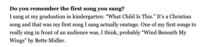 1986 - Singing "What Child is This?" at her kindergarten graduation