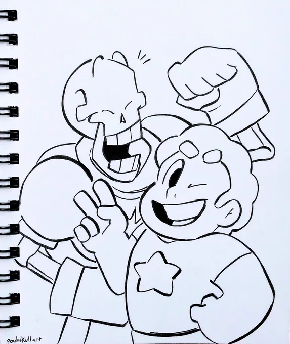 Was looking through my sketchbook and forgot all about this drawing.
I just love @SuperKirbylover's concept of Papyrus and Steven being best buds! Hopefully I'll get around to coloring it.

#undertale #papyrus #StevenUniverse 