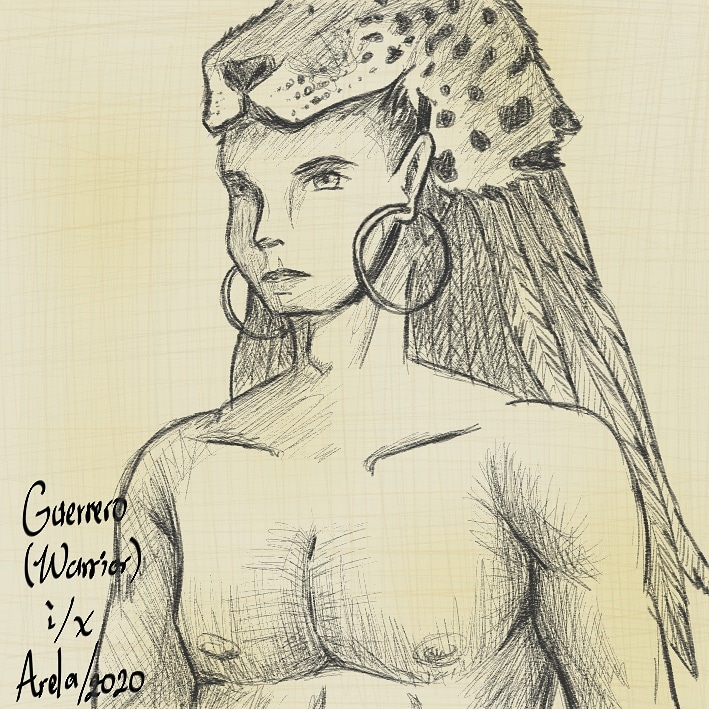 ArelaEstudio's tweet photo. A jaguar warrior for the prompt n. 1 of #dagettingstarted. They, and their culture, are part of a past that should never repeat itself. https://t.co/bmCJ91gLDt