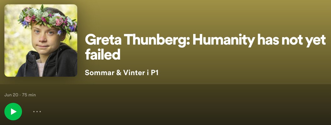 Recommend listening to this 1-hour episode feat. Greta Thunberg- entertaining account of her experience at the UN Climate Action summit in NYC and of driving across the US and Canada in 2019