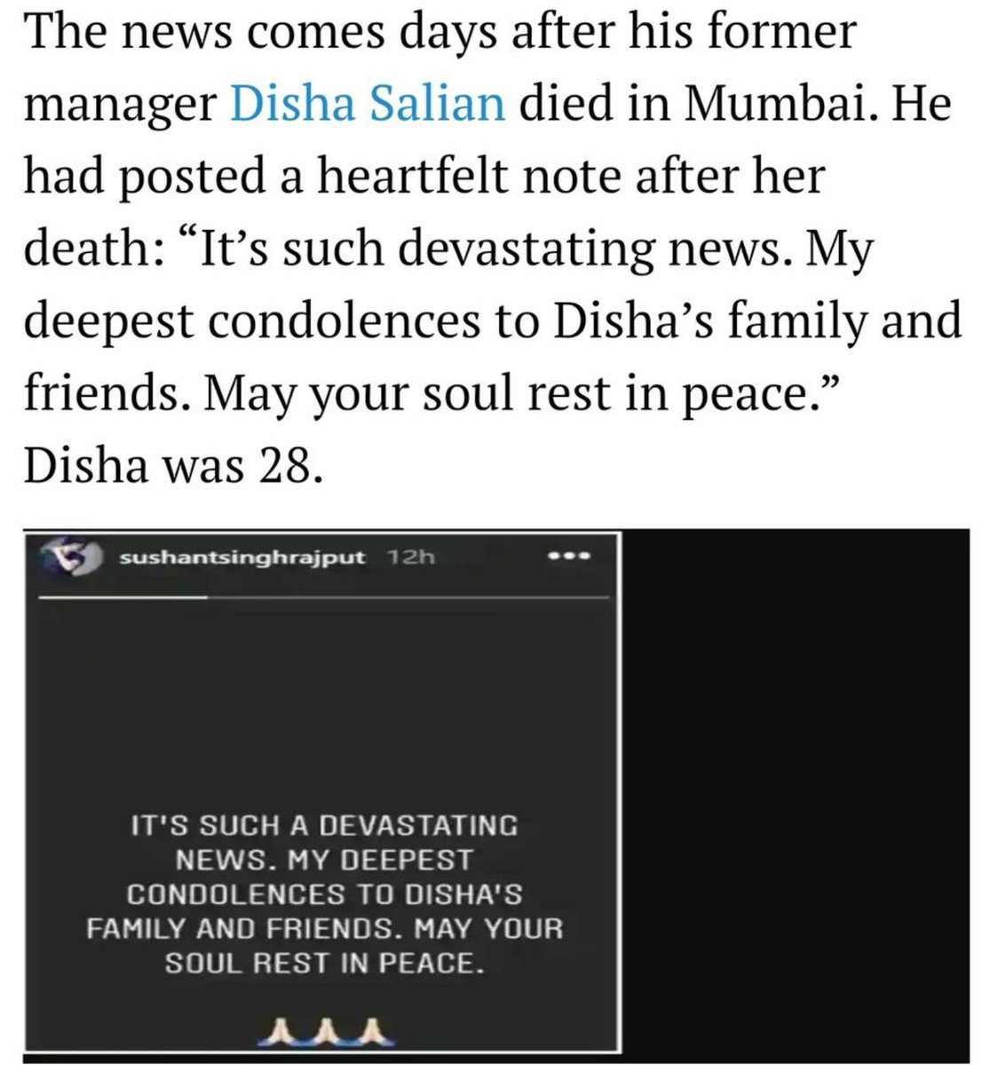 15) Some days back he tweeted this for Disha, Someone who was aware of the pain a family goes through when a near or dear one dies, won't ever take a step like this. He was a family man. 10/n #ArrestMurdererOfSushant