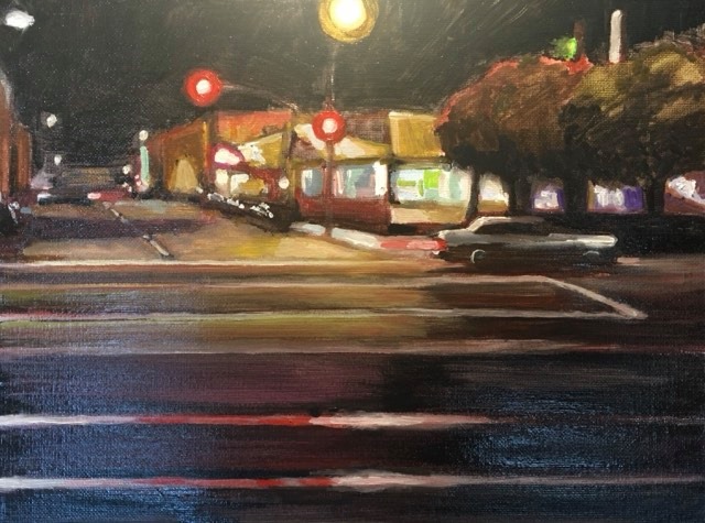 jwesleywillis's tweet photo. “One Car Coming; One Car Going”. Oil on board. Sold. #artcollector #oregonartist #nightscape #oilpainting #oilonboard #astoriaoregon #portlandartist #paintingatnight https://t.co/ObekZSC1k5