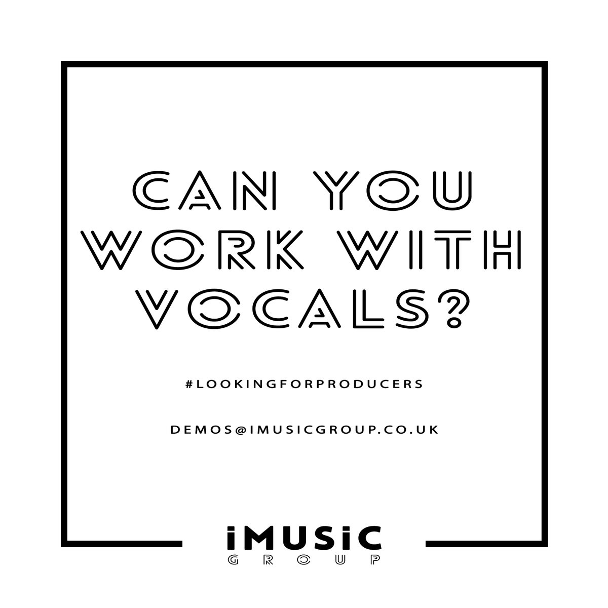 // #LOOKINGFORPRODUCERS \\

iMusic Group is looking for producers and studio engineers that can work with vocals for a number of labels with high quality output to work with the likes of Cathy Battistessa (Café del Mar), Sulene Fleming (The Brand New Heavies) and more.