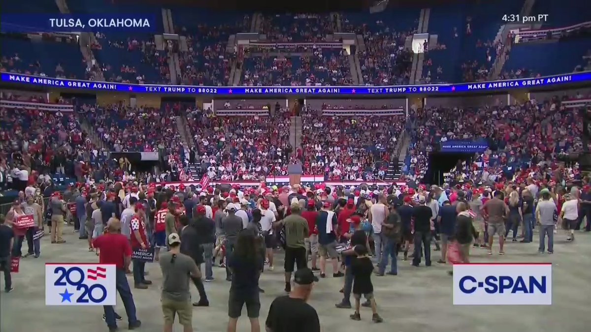 Lots of space left inside the arena in Tulsa where Trump is set to deliver a speech in less than half an hour