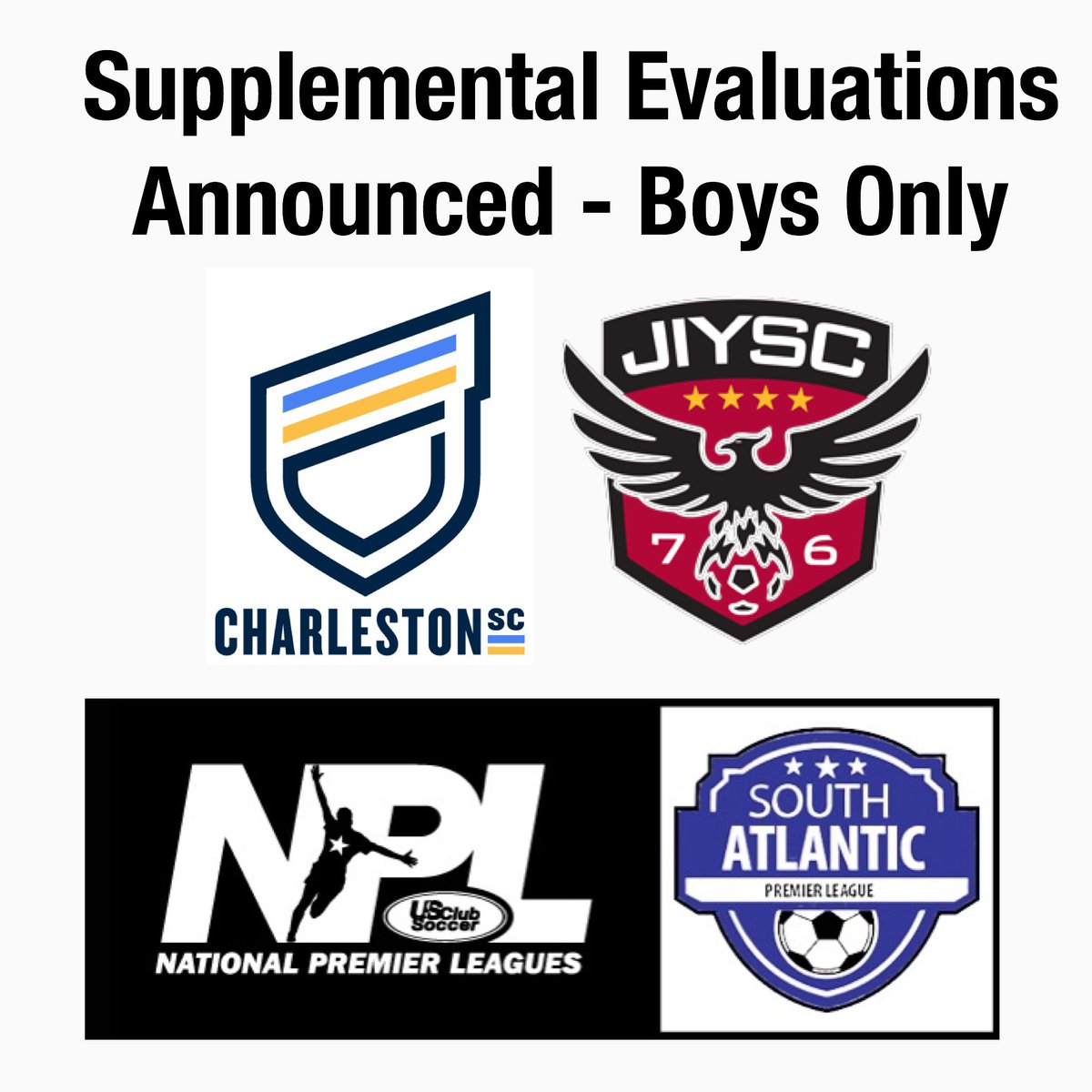 CHS_SoccerClub's tweet photo. 🚨Supplemental Boys Evaluations Announced🚨
🗓Tuesday, June 23
⏰6-7pm 2008-2006 Boys
⏰7:30-8:30 2005-2002 Boys
📍Summerville Soccer Complex
💰Free Evaluations
🔗 https://t.co/OFdCFBavsx
•
#individualdevelopment #chssoccerclub #chssoccer #JIYSC #NPL https://t.co/xRnIStTP00