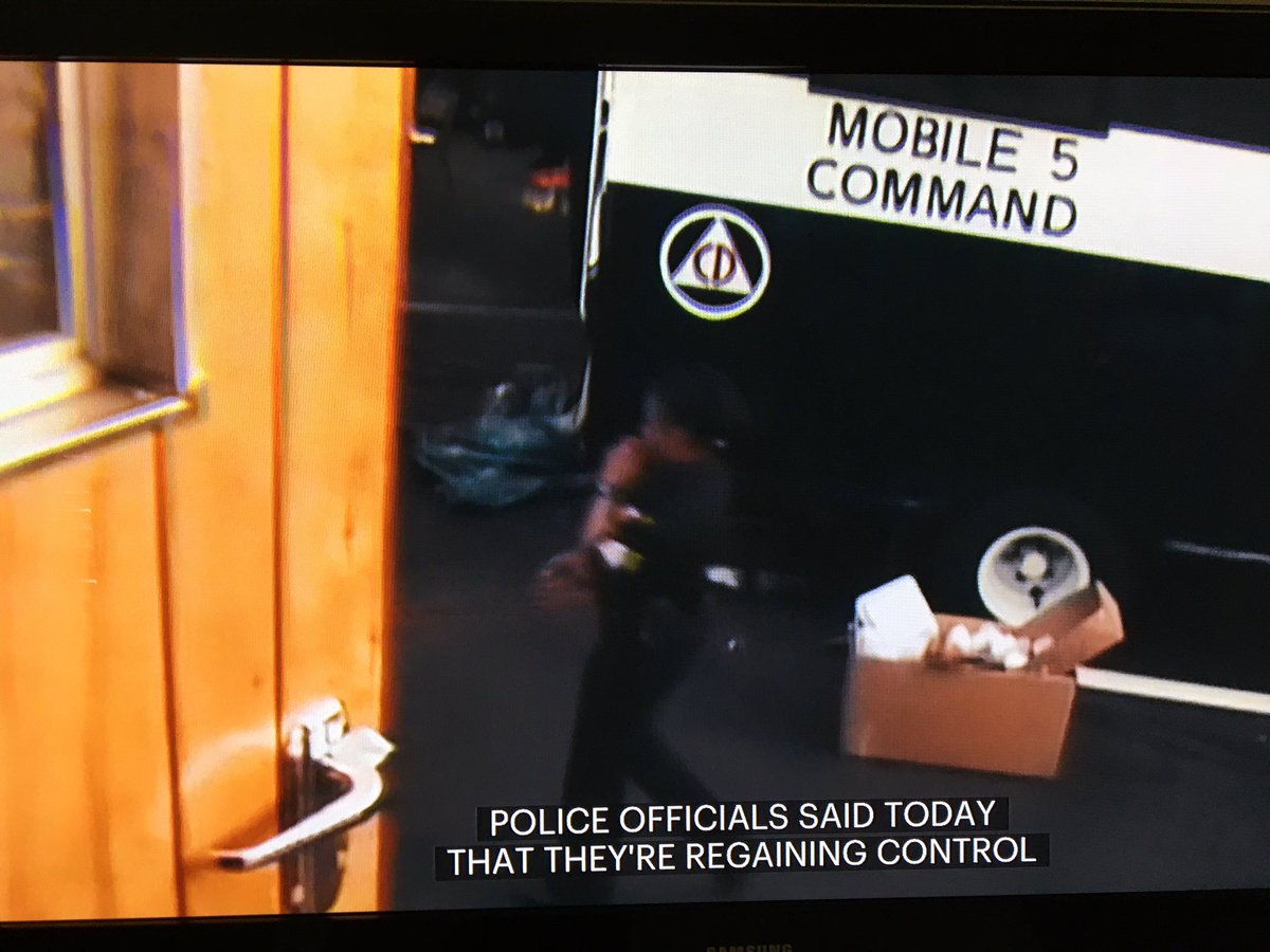 12) Order is restored when Skull & Bones George Bush brings in the Justice Dept., Bill Barr!!? You kidding me? Of course, what racial riots are complete without liberal white anarchists... Cool mobile command truck. Symbol? 