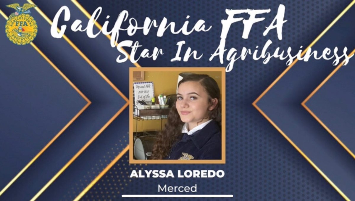 themercedffa's tweet photo. Congratulations to Alyssa Loredo, as she is the STATE WINNER for STAR AGRIBUSINESS! We are so proud of all of your hard work Alyssa! @MercedUHSD @kkollmann04 @The_MHS_Bear https://t.co/y3UqlToism