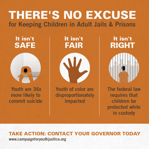 PROBLEM  COURT: JUVENILE 10,000+ children are being detained in adult jails and prisons.  Create community based alternatives to youth detention; prohibit youth confinement in adult institutions youth detentions follow PREA standards.See  https://www.prearesourcecenter.org/training-technical-assistance/prea-101/juvenile-facility-standards
