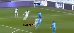 The repeated trend vs Valencia often forced Hazard centrally or rightwards which disturbed the entire attack. Very frustrating, The first shot Hazard took was created when Benzema was central with him on the left in his normal position this should be the case normally.