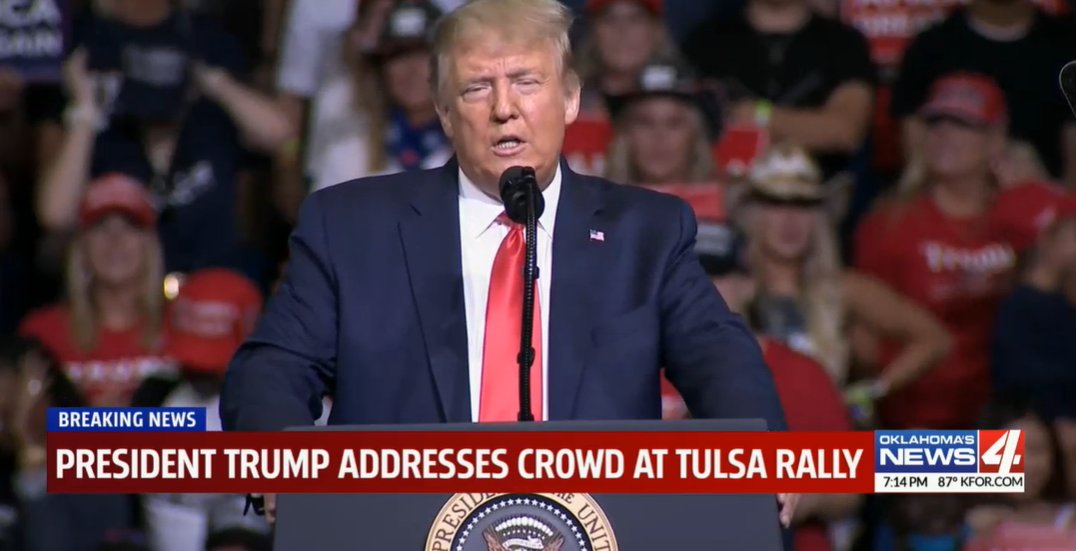 kfor's tweet image. President Trump is now speaking at the rally. #KFORALERT