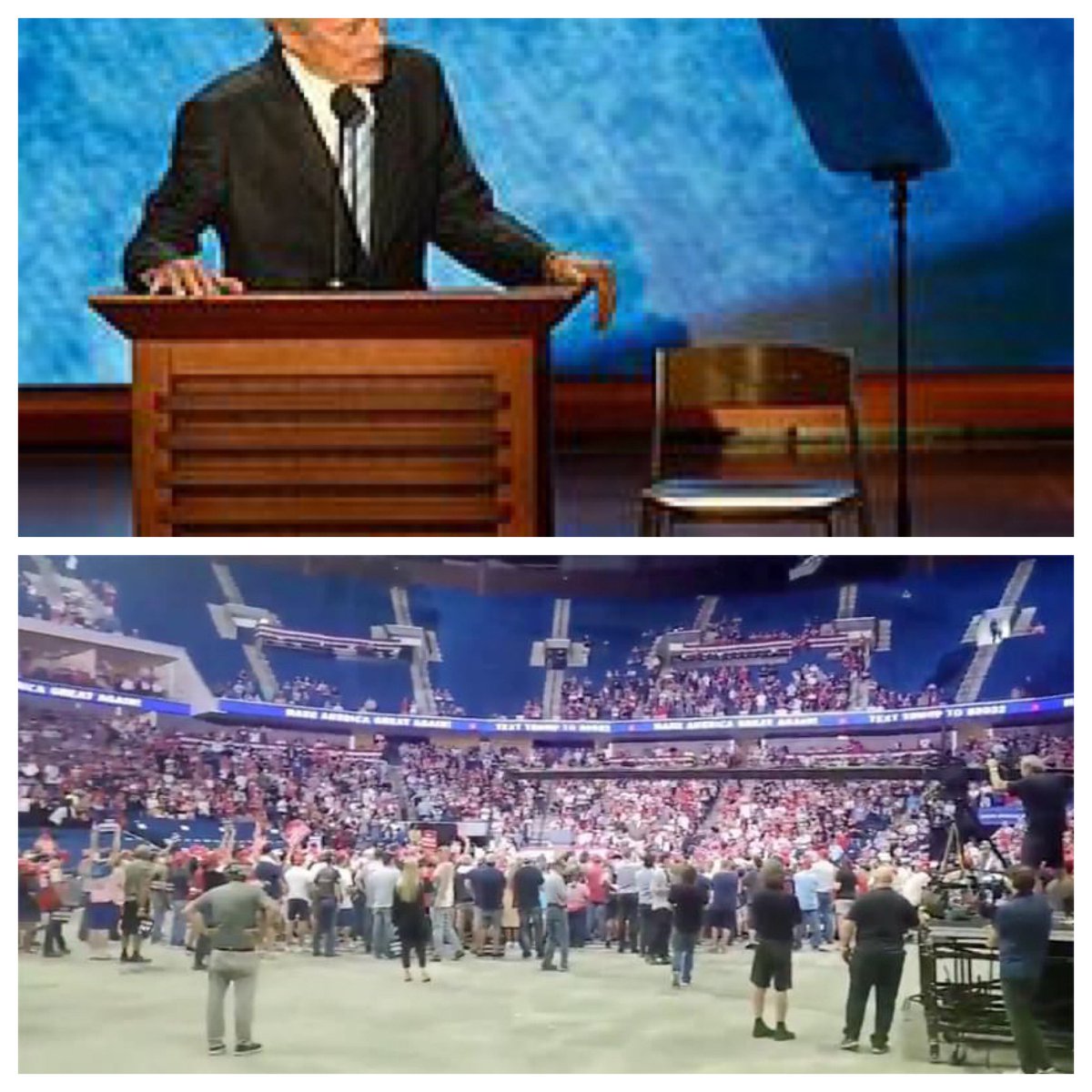 mariss716's tweet photo. 2012: Clint Eastwood addresses an empty chair
2020: Donald Trump addresses 10,000 empty chairs
#TulsaTrumpRally #Coronapalooza #Emptyseats https://t.co/54cfcOz0SM