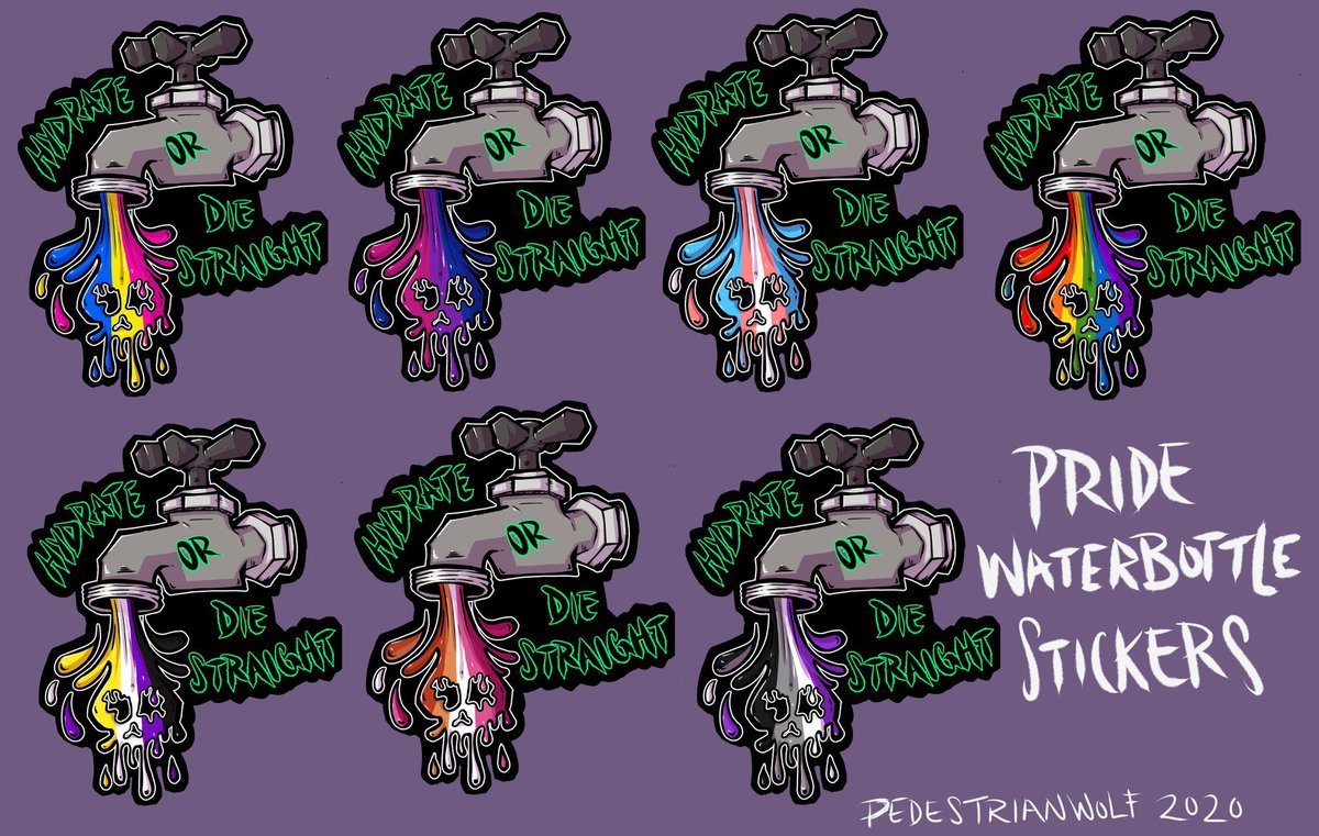 Hey everyone! Today is the last day to preorder these before I place the order! They were funded on day 1 so all profits are going to be donated to  @4THEGWORLS & a PNW based bail fund focused on POC!  #LGBTQ  #PrideMonth2020  #Pride  #BlackLivesMatter    #lgbt  https://pedestrianwolf.bigcartel.com/product/hydrate-or-die-straight-pride-stickers-preorder