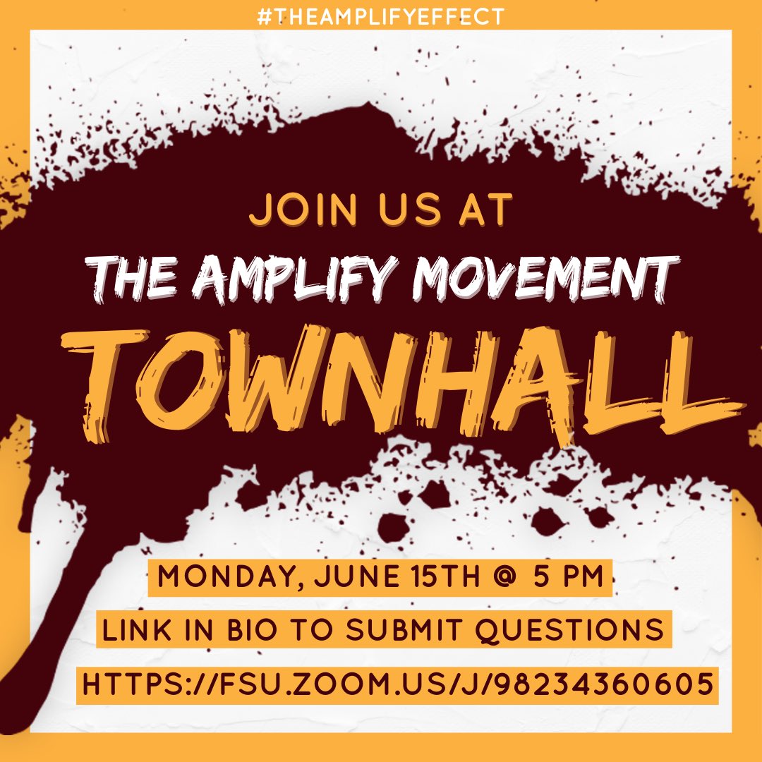 movementfsu's tweet photo. We look forward to hearing from you at our town hall on Monday!

#TheAmplifyEffect

LINK FOR QUESTIONS: https://t.co/vPFhcEKSnh 

LINK FOR ZOOM: https://t.co/wZVsibWu8I https://t.co/uwyCKETOPj