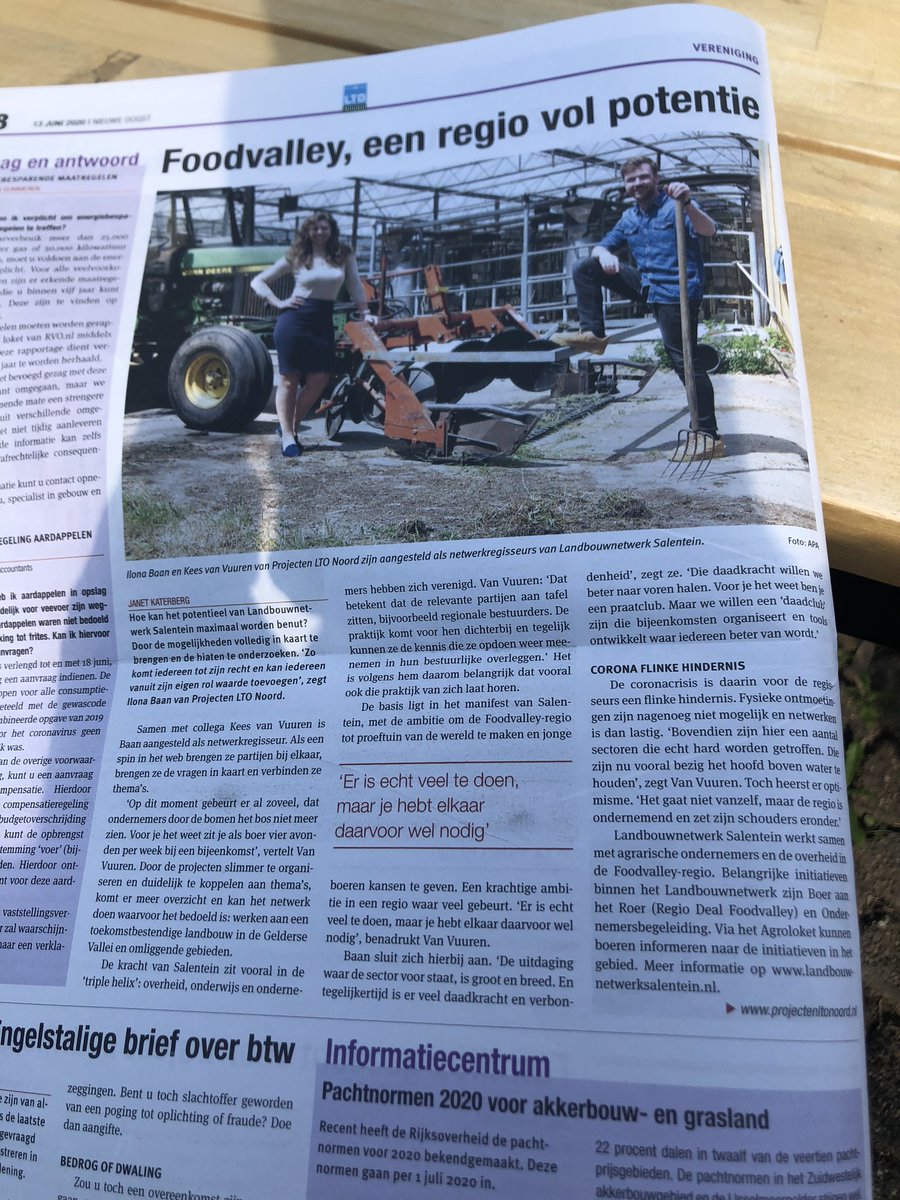 Samen met collega @IlonaBaan in de <a href="/nieuweoogstnl/">Nieuwe Oogst</a> over ons werk voor @Landbouwnetwerk. Samen met het netwerk zetten wij ons in voor een sterke landbouw in een regio vol potentie. <a href="/RegioFoodValley/">Regio Foodvalley</a>
