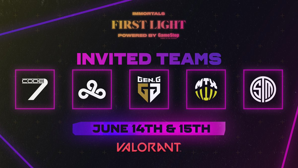 Update to our invited teams - welcome <a href="/TeamCode7/">Code7</a> to the IMT First Light invitational, powered by <a href="/GameStop/">GameStop</a>.

Tune in tomorrow to see who will qualify to compete against these teams on June 15th.

#WeAreIMT | #IMTFirstLight