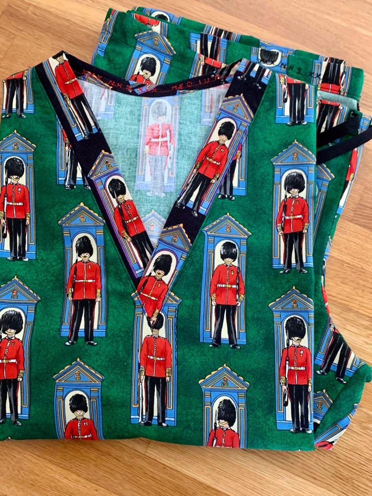 It's the #QueensBirthday today! 🍰🥂

To celebrate the #Queen in style, we are sending her a pair of these scrubs! We jest! Though we do think she would rock them with her handbag &amp; crown 👛👑

We salute you <a href="/hcoxie65/">Helen Cox</a> for whipping up these masterpieces

#COVID19 #NHS #healthcare