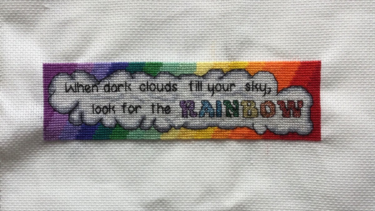Well, that’s the cross stitch part of my bookmark done, and it has a rather important message. 📚🌈

#CrossStitch #Rainbow #MentalHealth #ActuallyAutistic