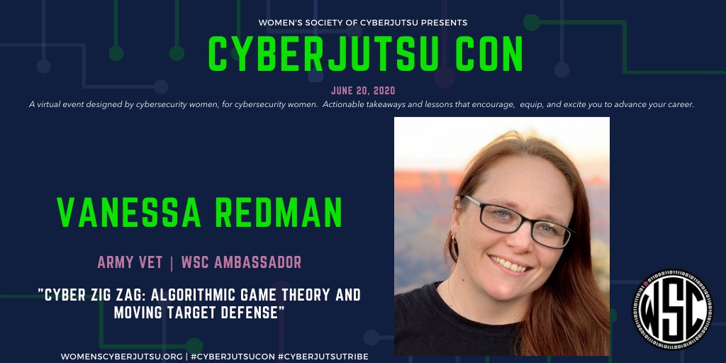 Come learn about #gametheory and the moving target defense from another #militaryvet and #wscmember <a href="/RedmanCyber/">VRed</a>. June 20th! This should be an interesting topic and worth while to see! #cyberjutsutribe womenscyberjutsu.org/events/EventDe…