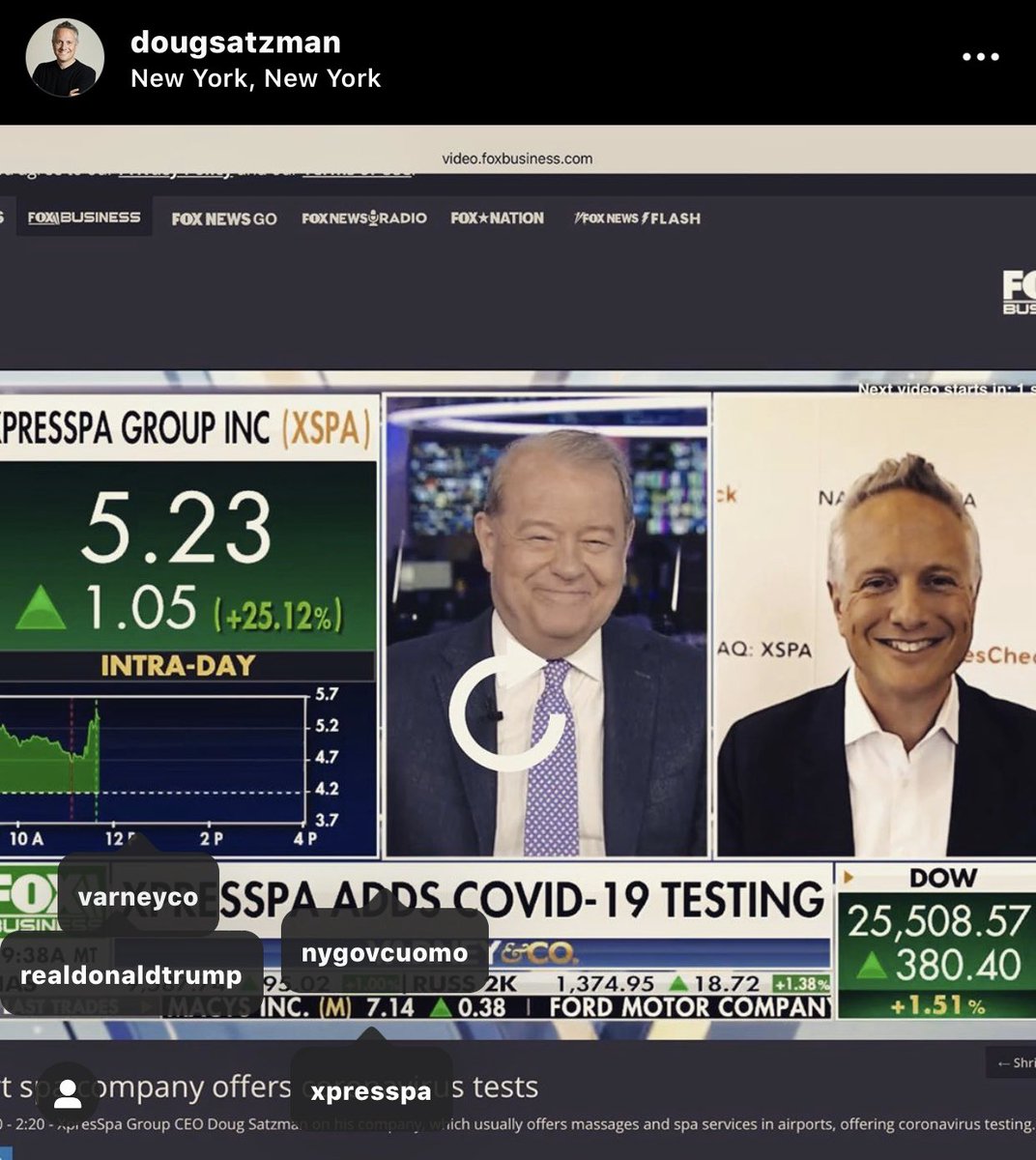 Eternal_sun91's tweet photo. @StanTradingMan just started following you but have seen your tweets for a while, you’re awesome!...curious of your $XSPA thoughts on Doug Satzman tagging pes trump and gov cuomo in his latest Instagram post...worth speculating or just wishful thinking? https://t.co/QBIYlBzDB8
