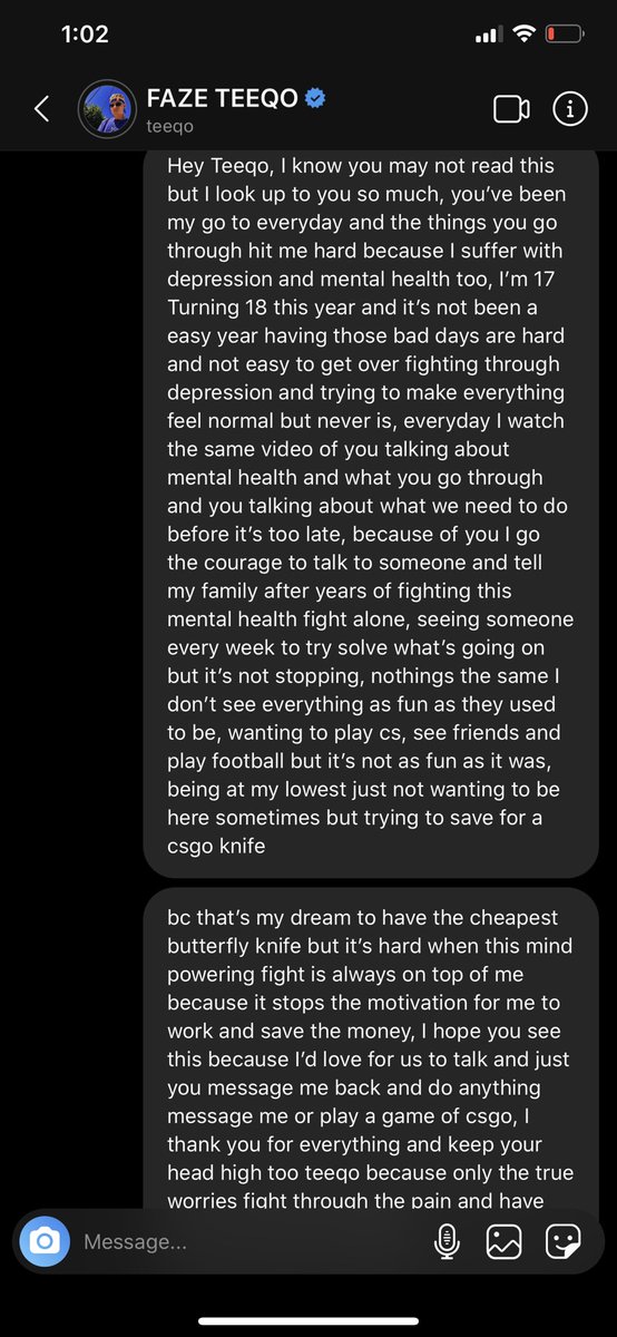 Cameron93625773's tweet photo. @Teeqo I’ve written you something I would really love if you could see on your Instagram dms, ig is Cameron.prestonn, if you check it out in your ig dms you can see the rest, much appreciate #fazeup https://t.co/ptk0X9lvRr