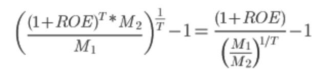 10/ After some mathematical simplification, we are left with the equation on the right...This equation tells us our return is dependent on (1) your ROE, (2) the multiple differential and (3) our holding period.