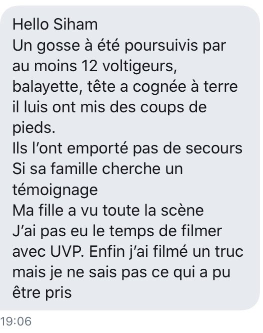 s_assbague's tweet photo. Une personne de confiance me rapporte qu’un mineur a été poursuivi &amp; tabassé par des voltigeurs en marge de la manifestation #GenerationAdama.

Il portait un jogging noir &amp; un turban blanc sur la tête. Il a été pris en charge par les secours. Si jamais vous connaissez la famille. https://t.co/dLIHfcWMPl