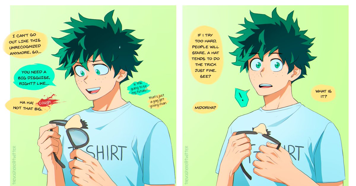 All Might's disguise reminding Midoriya of an old, forgotten encounter.
(Do you think Toshi ever relaxed his face pre-injury, or did he look like a comic book character all the time??) 