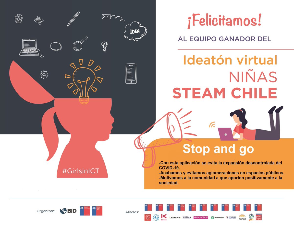 yolamtzm's tweet photo. El Equipo “Stop and go” fue el ganador del #IdeatónVirtual niñas STEAM en Chile. Felicidades y sigamos acercando a las niñas a las #TIC. @el_BID @MinDesarrollo @subtel_chile @ForgeChile @GirlsinTech_CL @hackgirlschile @tecresponsable @technovationcl @MarcoVegaServin @Sus_mata https://t.co/a52qNB4glj