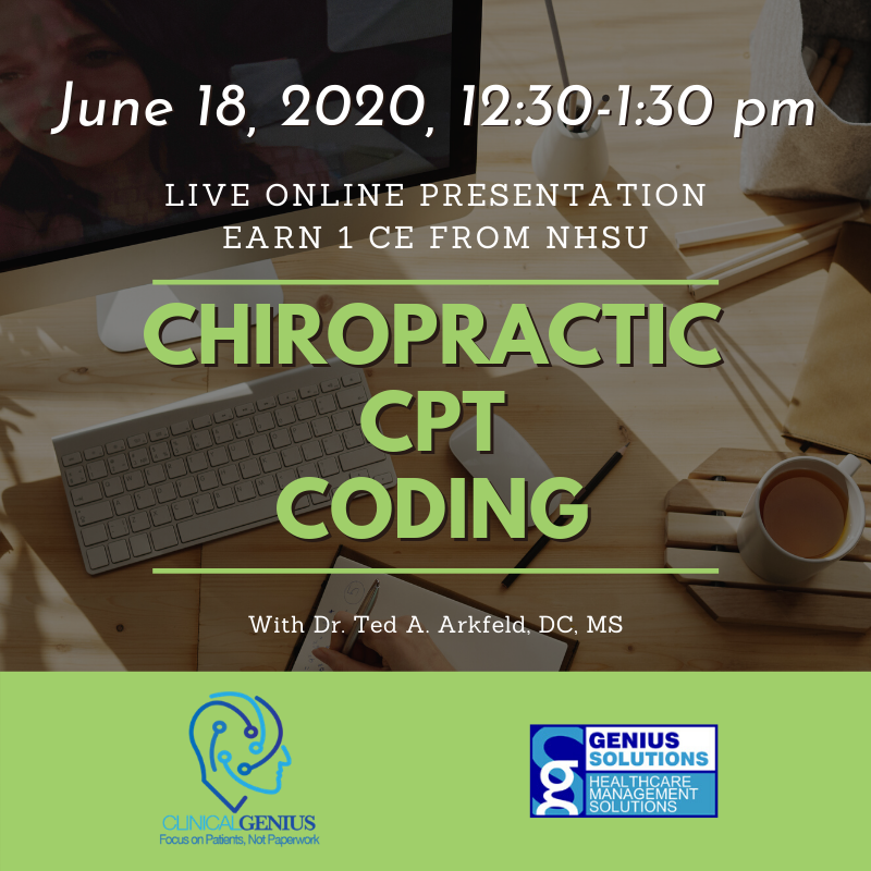 geniusmedical's tweet photo. The Week 5 webinar is Chiropractic CPT Coding.
AND back for an encore: Hour two, Medicare Made Easy from 2-3 EDT!
Get yourself paid better, Register now! https://t.co/UC1SjjryZc
#CEs #Chiropractor #coding #Chiropractic #continutingeducation #CPT #medicare https://t.co/1C4PNM4TIb