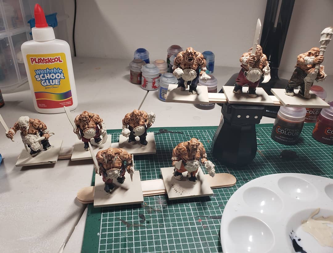 UndeadLegions17's tweet photo. Havent posted hobby time in a long while, but I have been lurking in the shadows painting these fat boys. Slow progress, but enjoying it. #Ogrekhans #T9A https://t.co/vsNSM0LoF1
