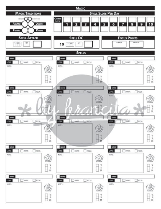 byfrancita's tweet photo. First in #charactersheetshowcase is a personal project: @paizo #Pathfinder2e character sheet redesign. I really like this one, I think it's tons better than the original (which, if you know me, you know I have a lot of issues with) see more: https://t.co/pJx7gXS7Uc https://t.co/TdXPMGWKcY