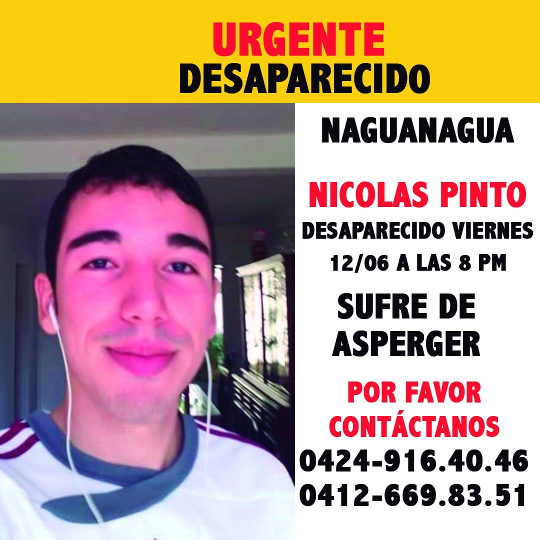 Heberlizeth's tweet photo. #13Jun Nicolás Pinto está desaparecido desde la noche de este viernes. Tiene una condición especial y su familia está preocupada. Si alguien lo ha visto o tiene información de su paradero, por favor avisar 
0424-9164046 / 0412-6698351

**Abstenerse extorsionadores** https://t.co/NaUySEYvDv